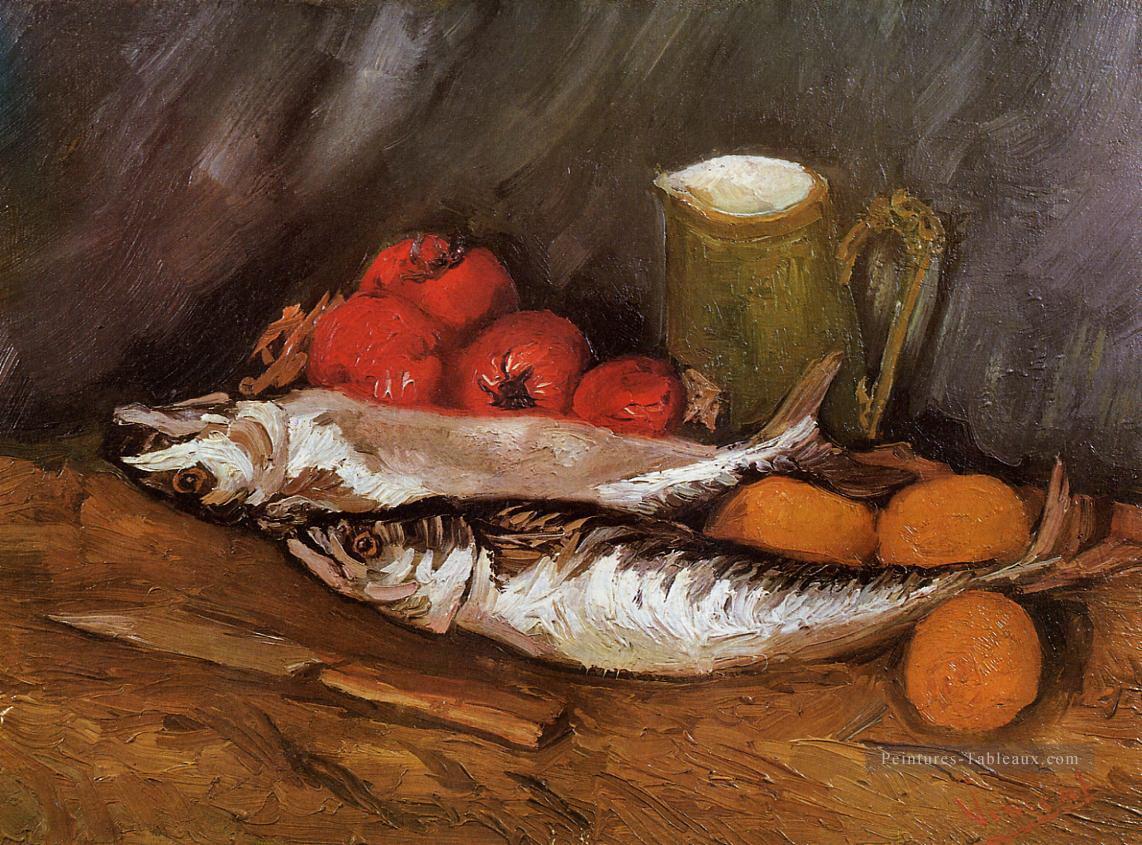 Nature morte aux maquereaux Citrons et tomates Vincent van Gogh Peintures à l'huile